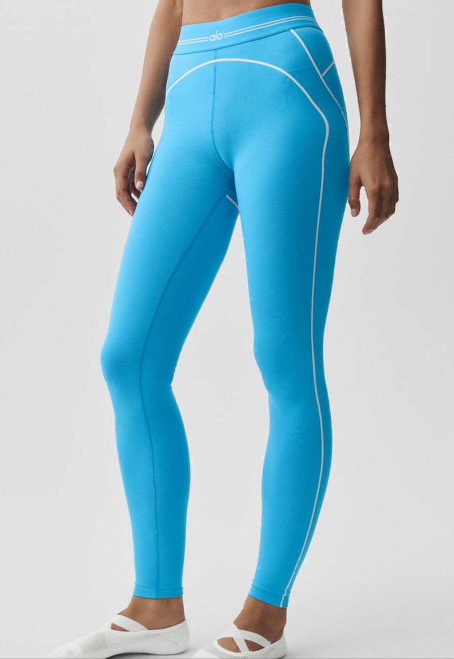 ALO AIRBRUSH HIGH WAIST HEART THROB LEGGINGS | WOMEN'S | COLOR AZURE BLUE/WHITE